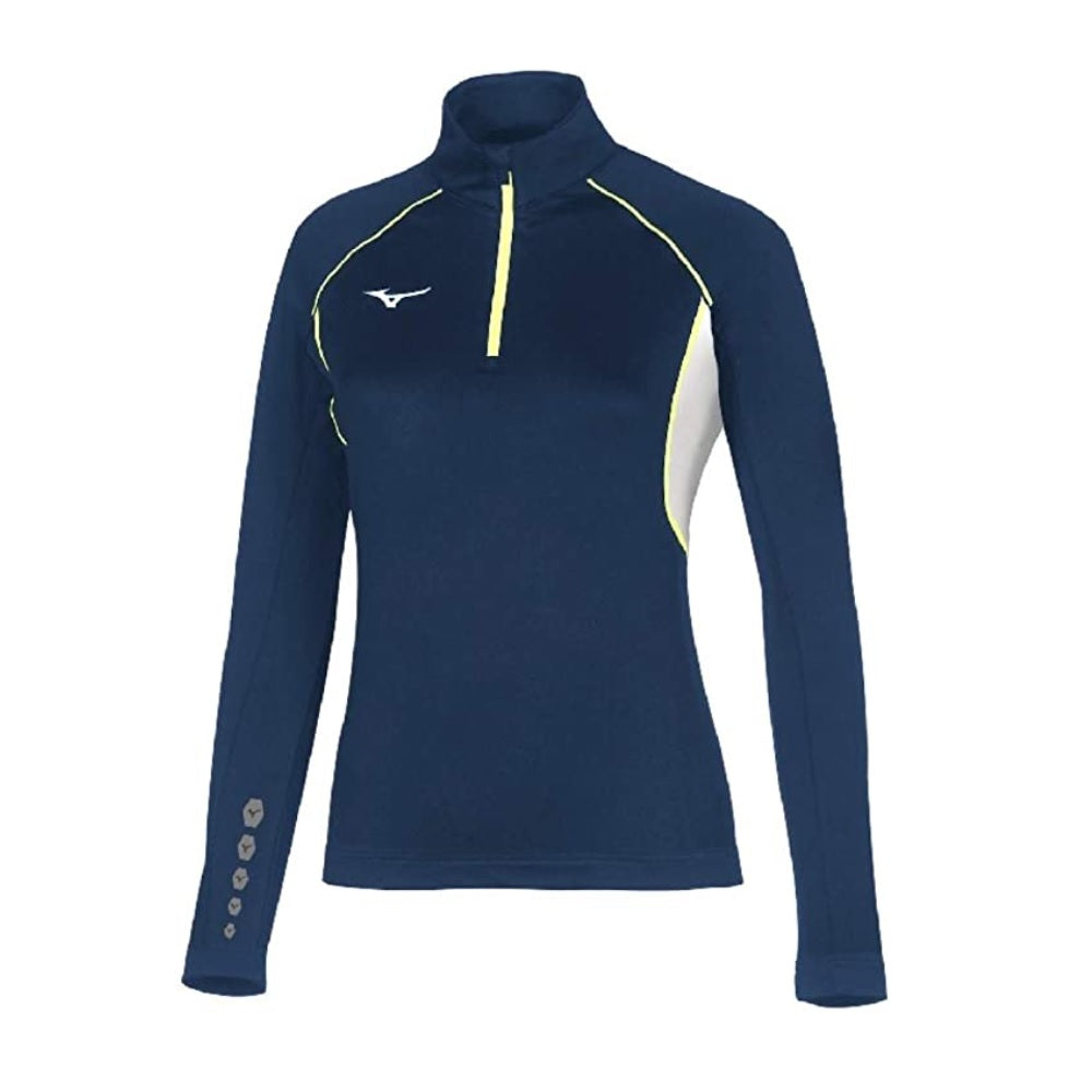 MIZUNO-Team-Rain-Jacket-abbigliamento-da-running-Mezza-zip-blu-bianco